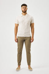 CABLE KNIT POLO SHIRT - CREAM