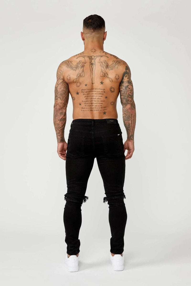 PREMIUM SKINNY FIT JEANS - BLACK DESTROYED KNEE