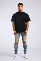 PREMIUM SKINNY FIT JEANS - STONE WASH DESTROYED KNEE