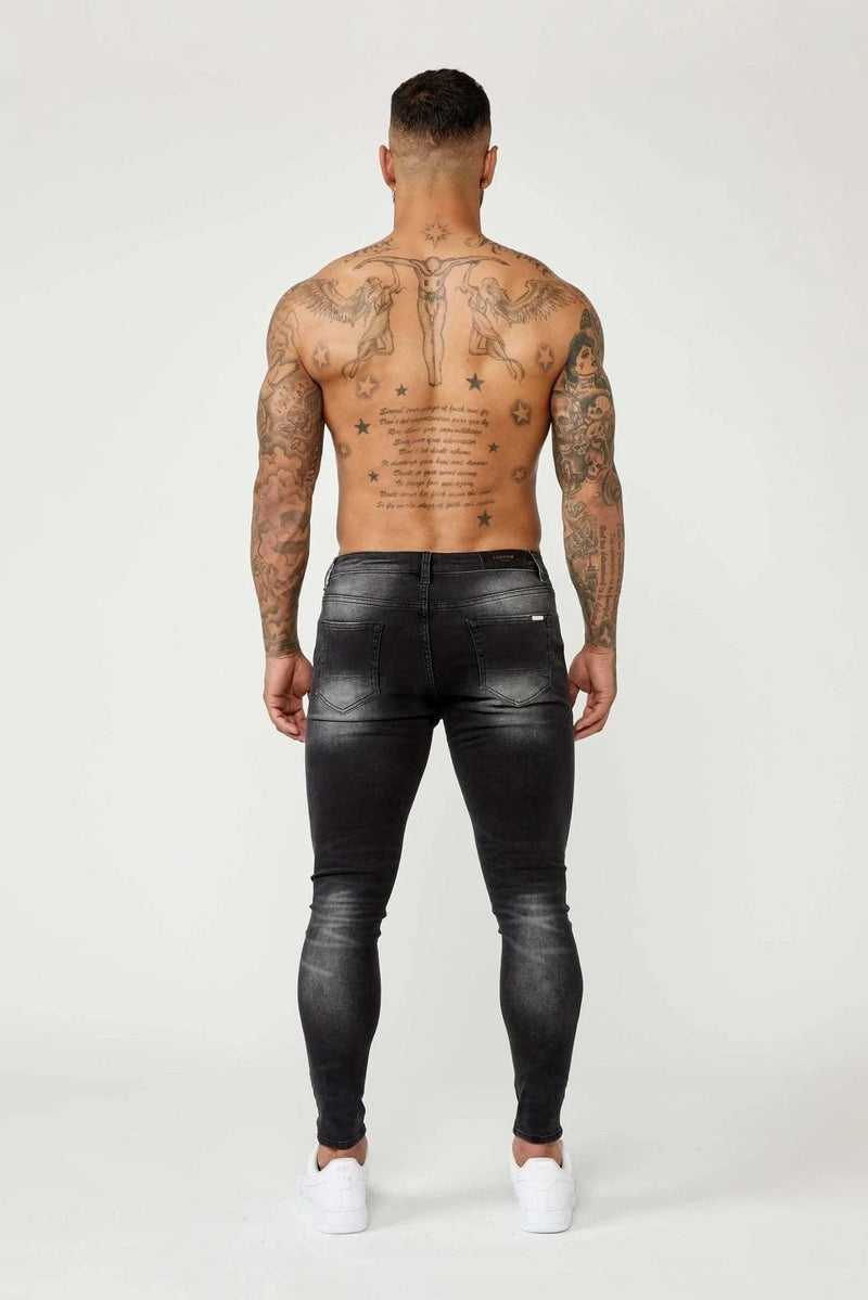 PREMIUM SKINNY FIT JEANS RIPPED & REPAIRED - GREY WASHED