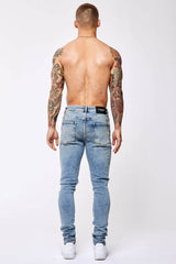 SKINNY FIT JEANS - VINTAGE BLUE RIPPED KNEE