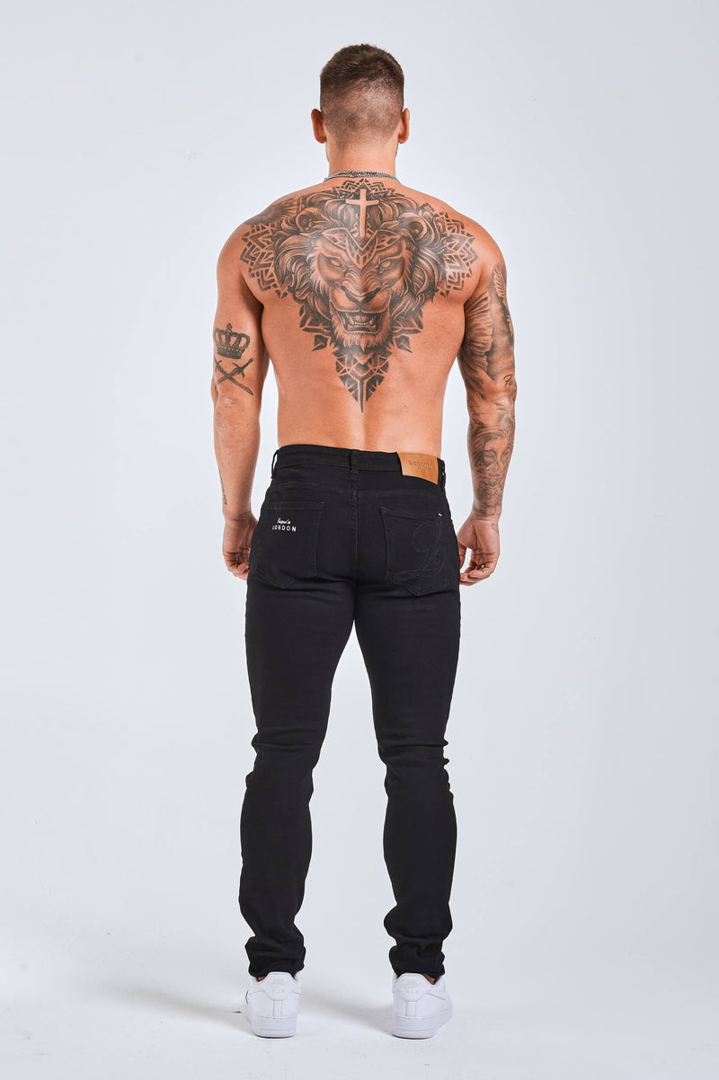 SLIM FIT JEANS 2.0 EMBROIDERED PRINTED DENIM - BLACK