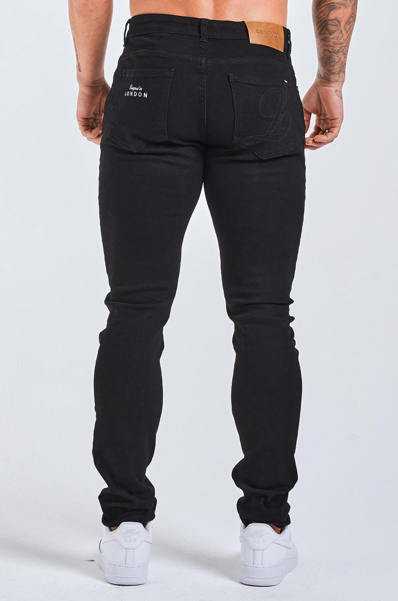 SLIM FIT JEANS 2.0 EMBROIDERED PRINTED DENIM - BLACK