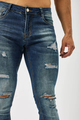 SKINNY FIT JEANS MULTI RIP - DARK WASH