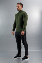 KNIT QUARTER ZIP SWEATER - DARK OLIVE