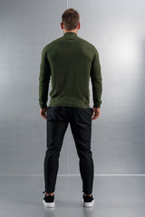 KNIT QUARTER ZIP SWEATER - DARK OLIVE