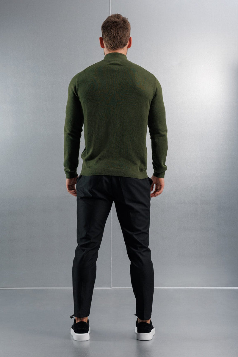 KNIT QUARTER ZIP SWEATER - DARK OLIVE