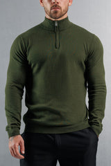 KNIT QUARTER ZIP SWEATER - DARK OLIVE