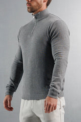 KNIT QUARTER ZIP SWEATER - GREY