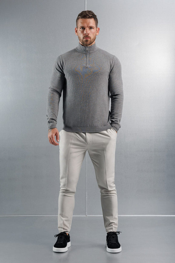 KNIT QUARTER ZIP SWEATER - GREY