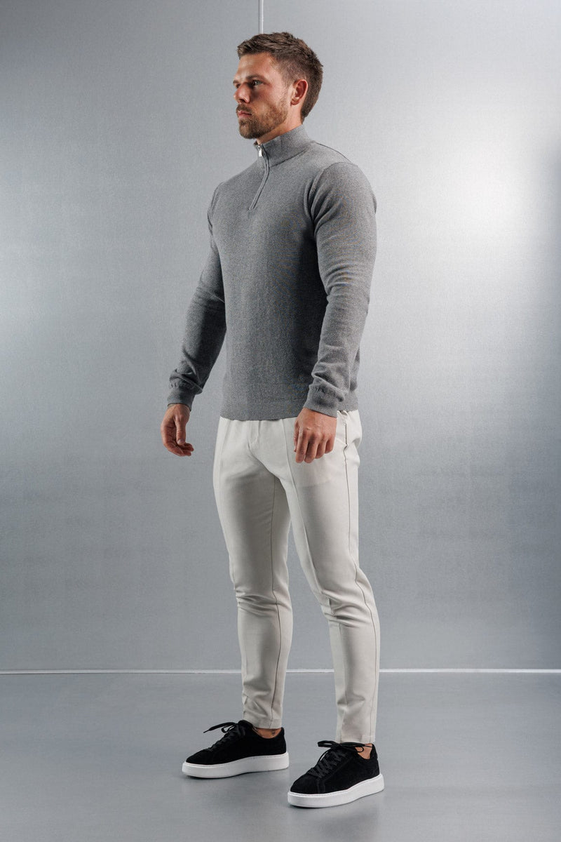 KNIT QUARTER ZIP SWEATER - GREY