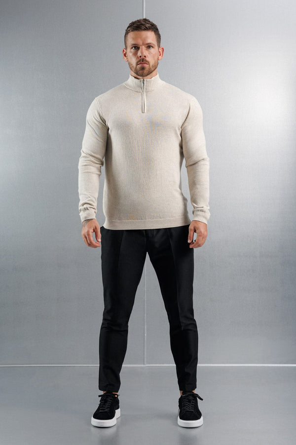 KNIT QUARTER ZIP SWEATER - STONE
