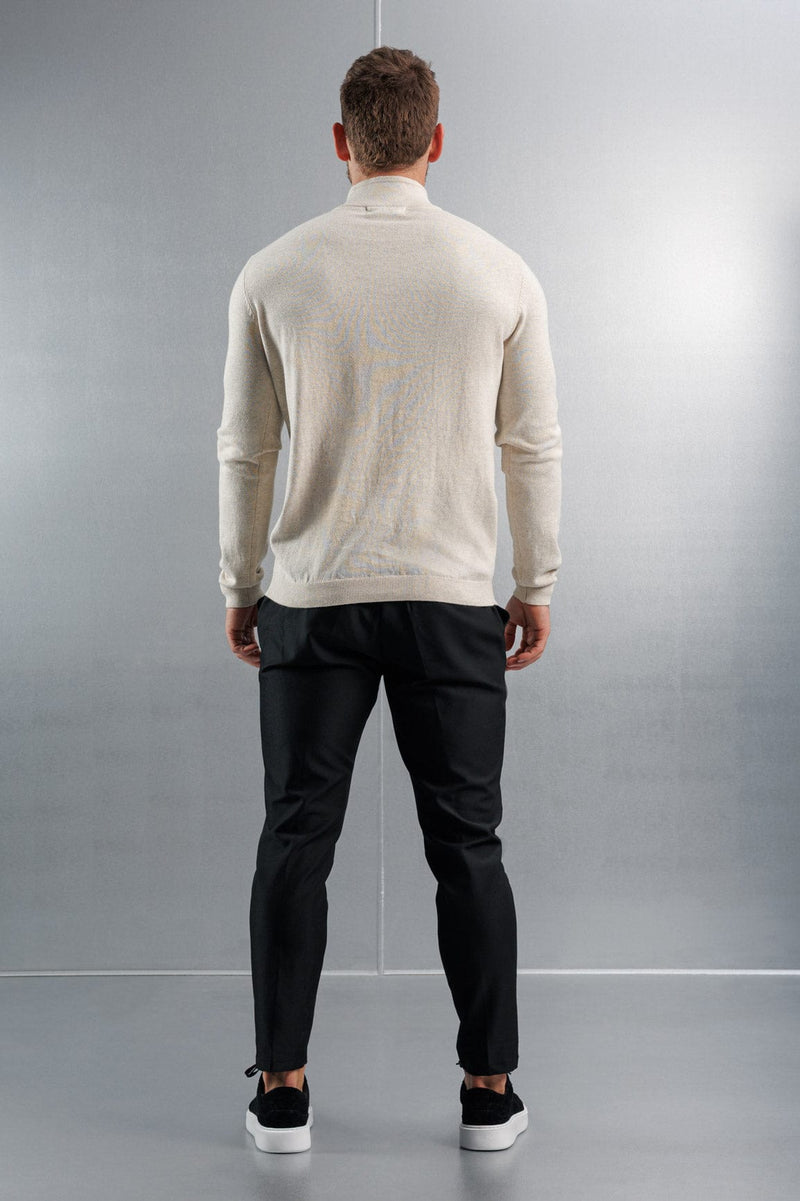 KNIT QUARTER ZIP SWEATER - STONE