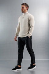 KNIT QUARTER ZIP SWEATER - STONE