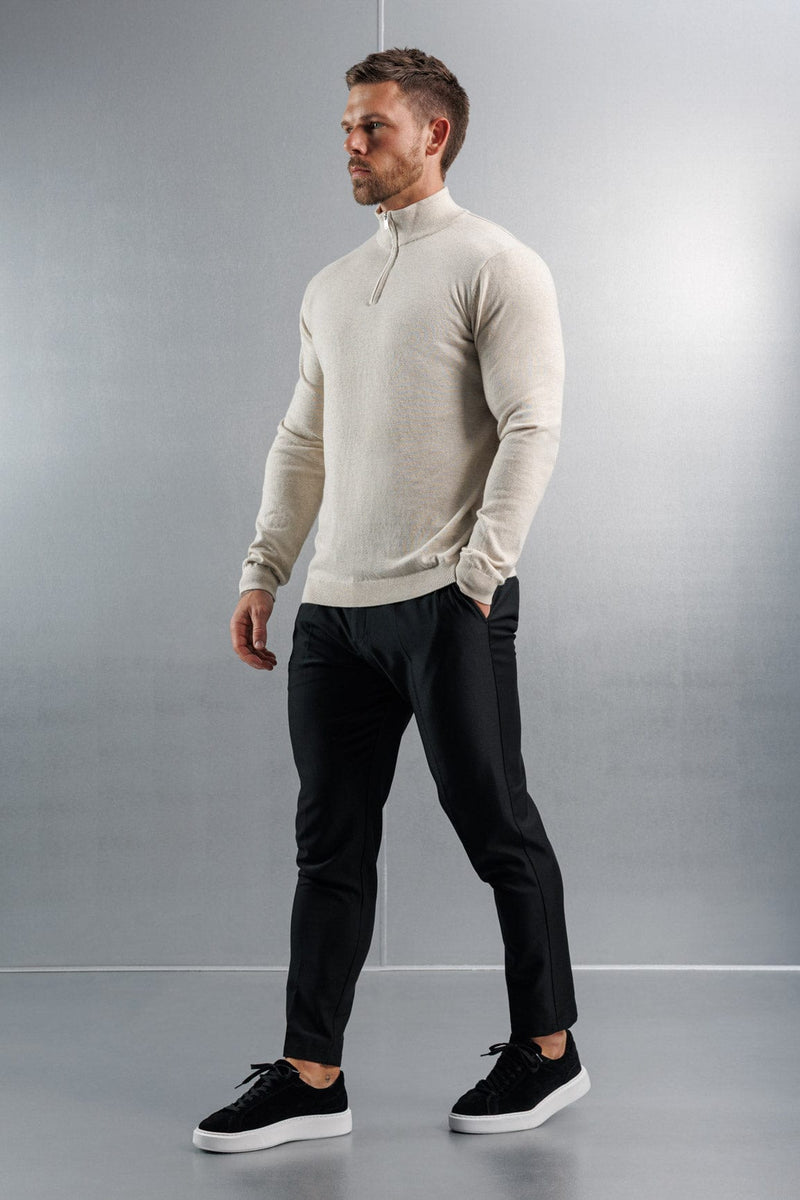 KNIT QUARTER ZIP SWEATER - STONE