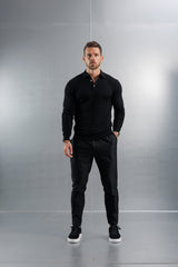 KNITTED POLO LONG SLEEVE - BLACK