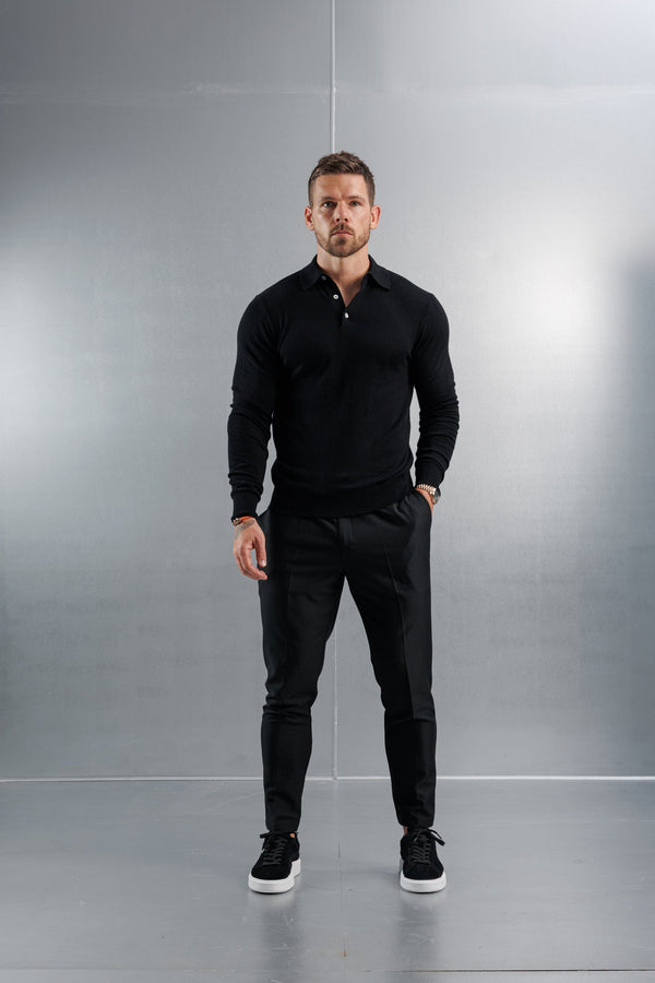 KNITTED POLO LONG SLEEVE - BLACK