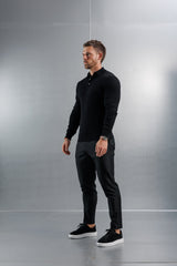 KNITTED POLO LONG SLEEVE - BLACK