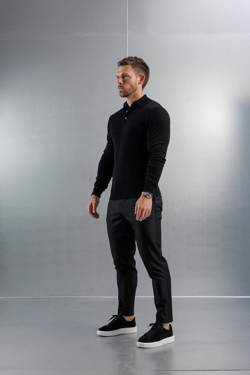 KNITTED POLO LONG SLEEVE - BLACK