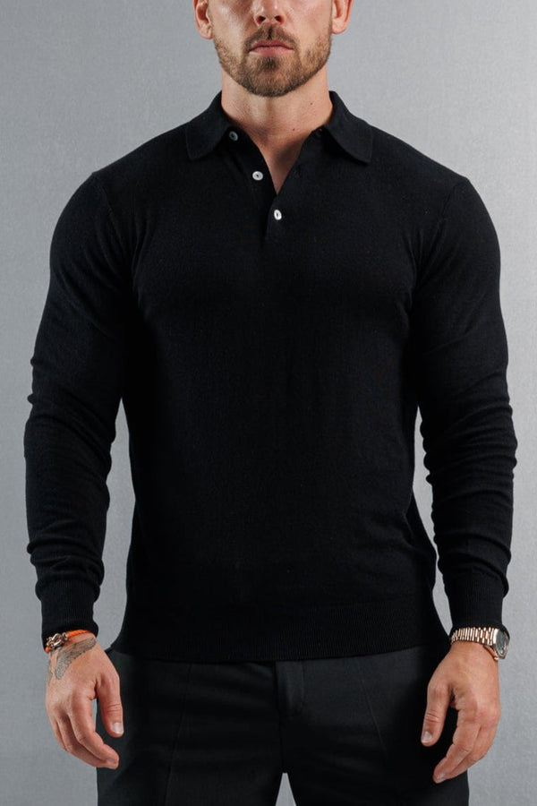KNITTED POLO LONG SLEEVE - BLACK