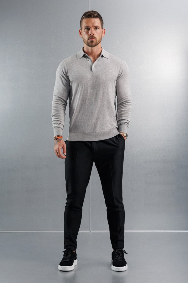 KNITTED POLO LONG SLEEVE - GREY