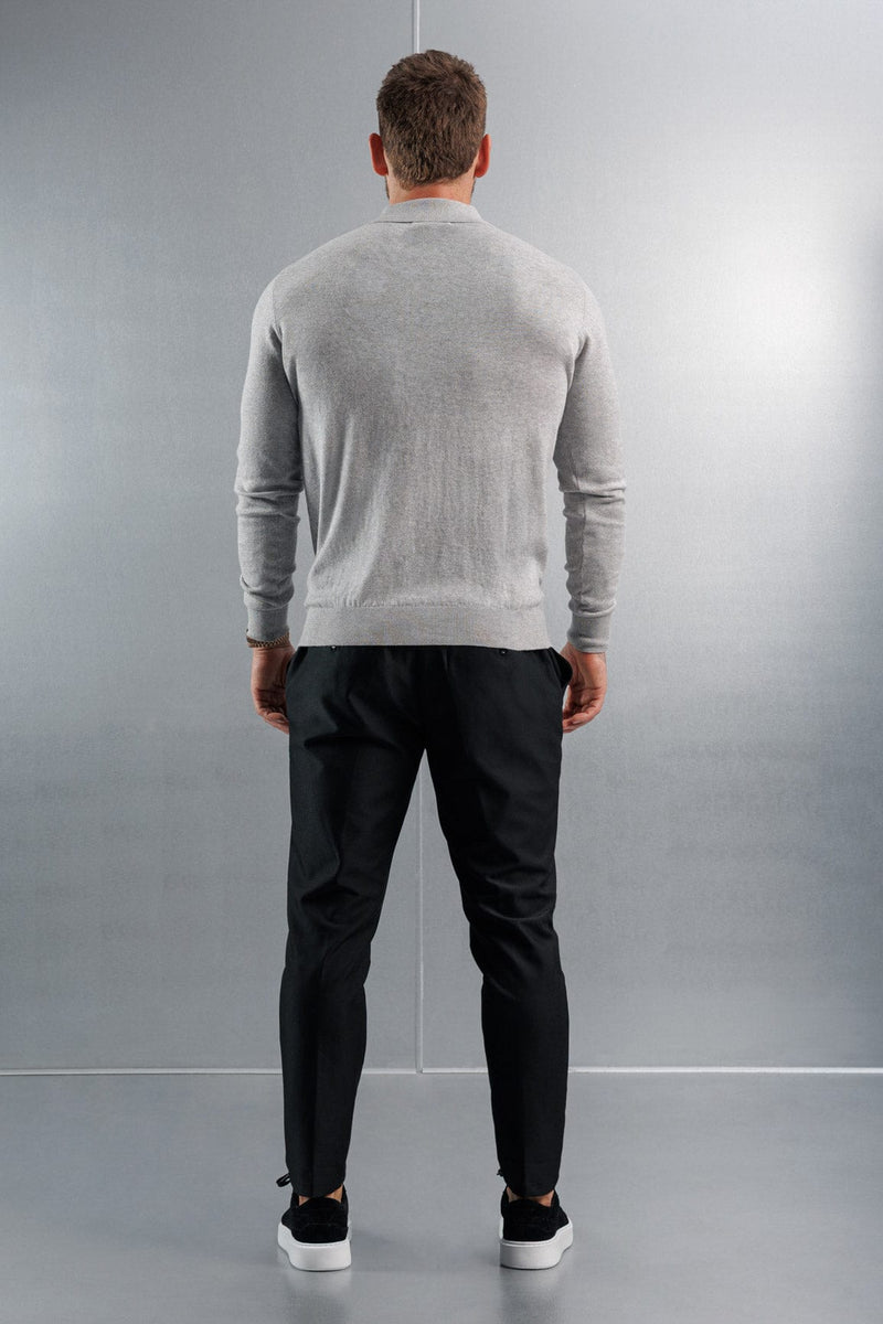KNITTED POLO LONG SLEEVE - GREY