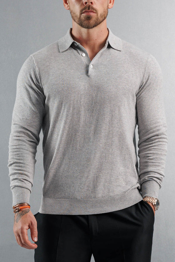 KNITTED POLO LONG SLEEVE - GREY