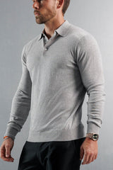 KNITTED POLO LONG SLEEVE - GREY