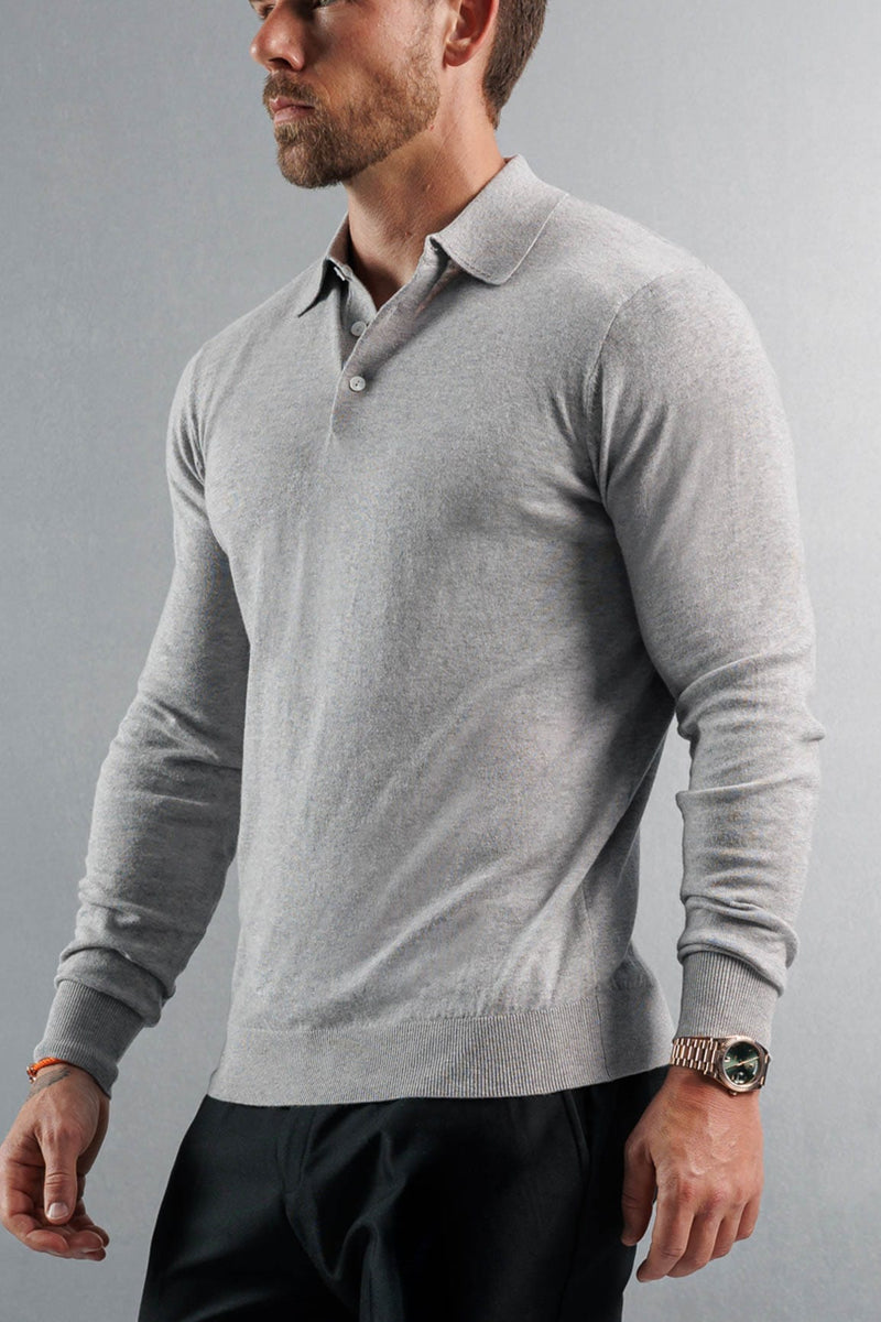 KNITTED POLO LONG SLEEVE - GREY