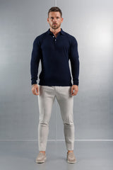 KNITTED POLO LONG SLEEVE - NAVY