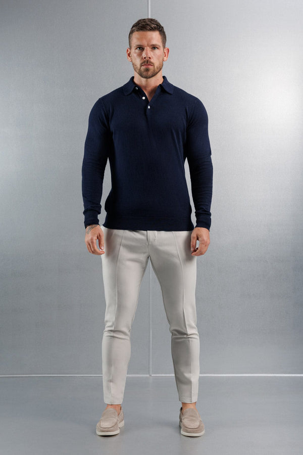 KNITTED POLO LONG SLEEVE - NAVY