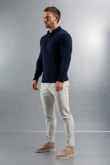 KNITTED POLO LONG SLEEVE - NAVY