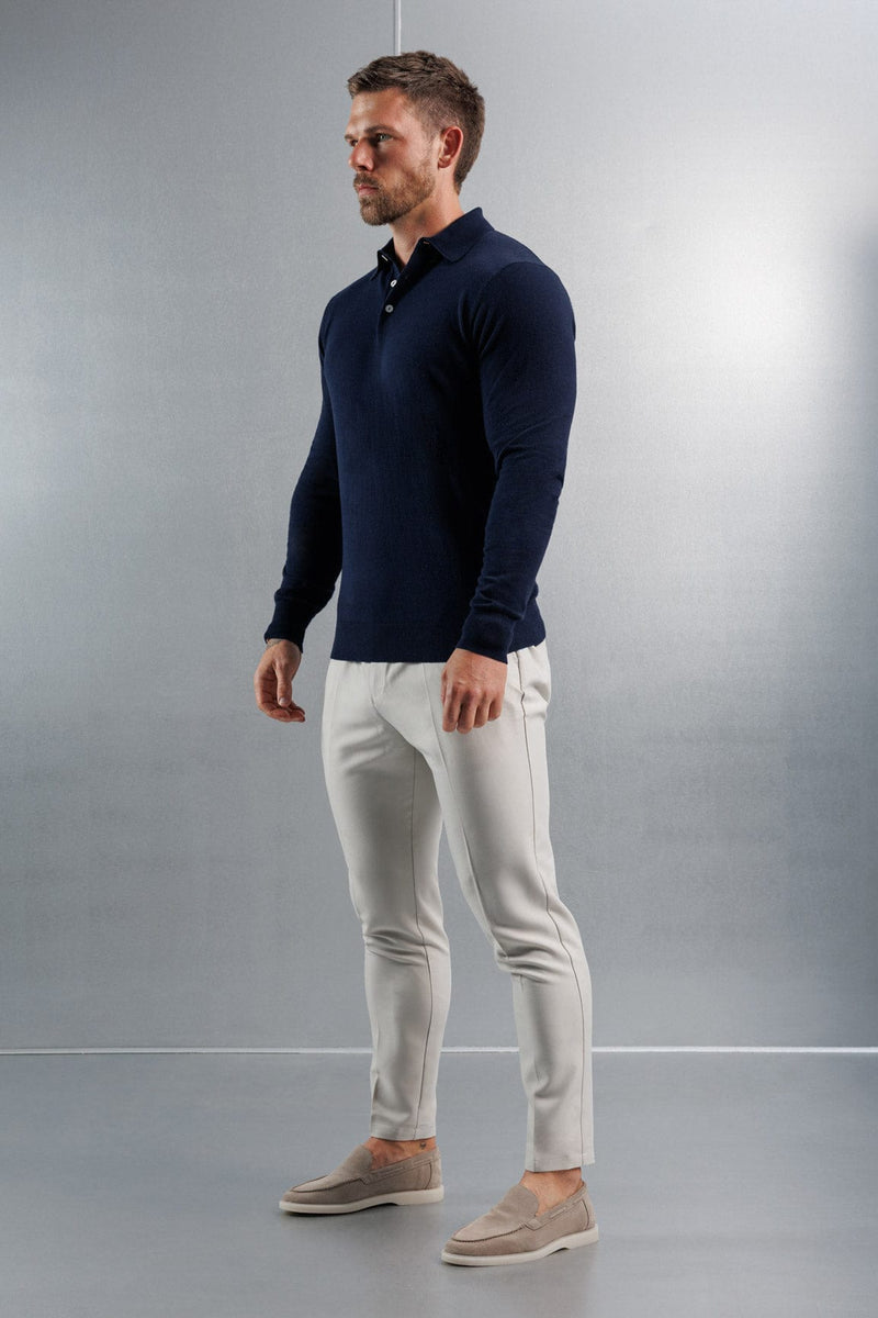 KNITTED POLO LONG SLEEVE - NAVY