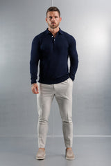 KNITTED POLO LONG SLEEVE - NAVY