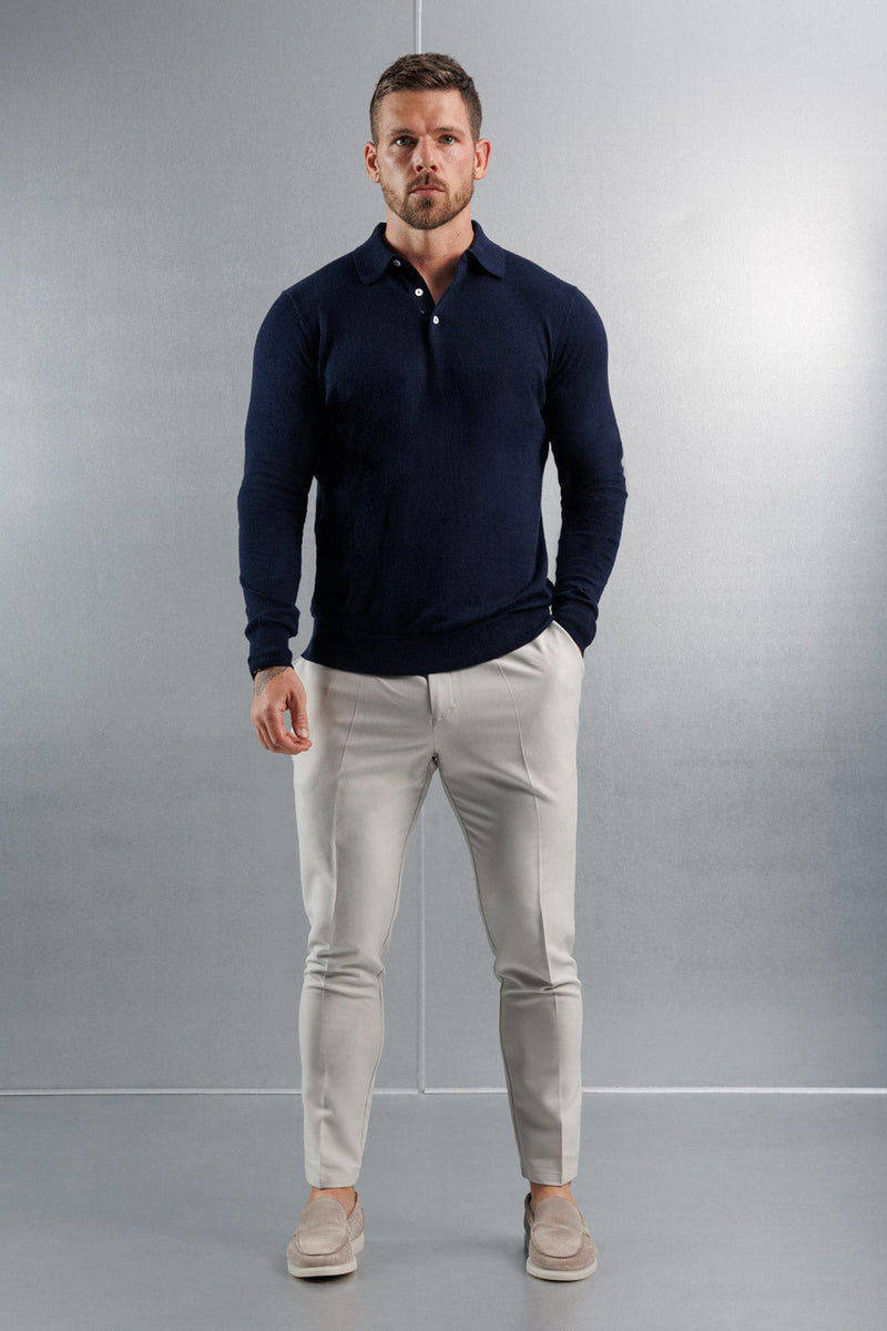 KNITTED POLO LONG SLEEVE - NAVY