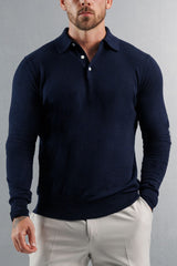 KNITTED POLO LONG SLEEVE - NAVY
