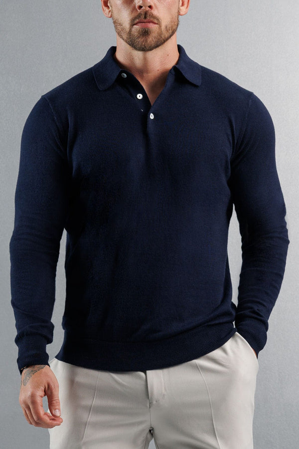 KNITTED POLO LONG SLEEVE - NAVY