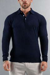 KNITTED POLO LONG SLEEVE - NAVY