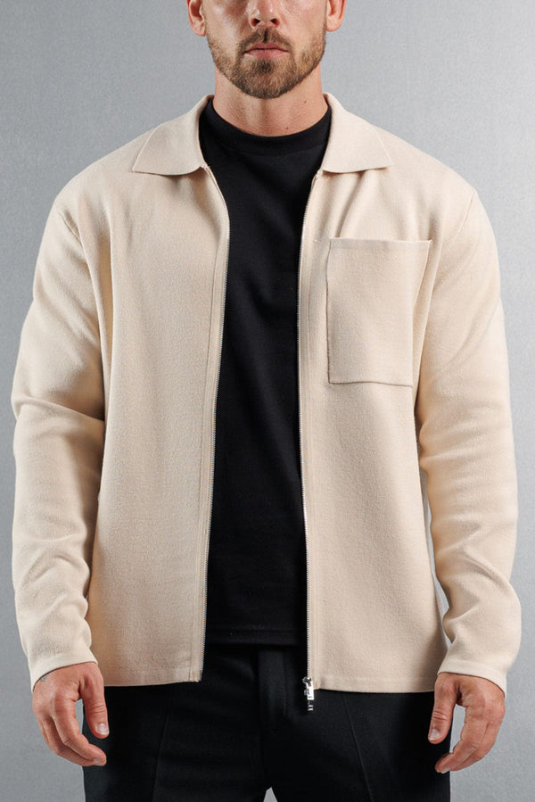 KNITTED ZIP CARDIGAN - CREME