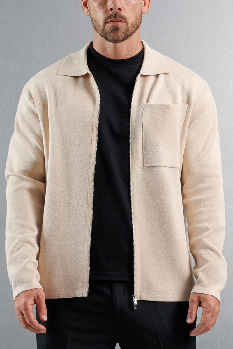 KNITTED ZIP CARDIGAN - CREME