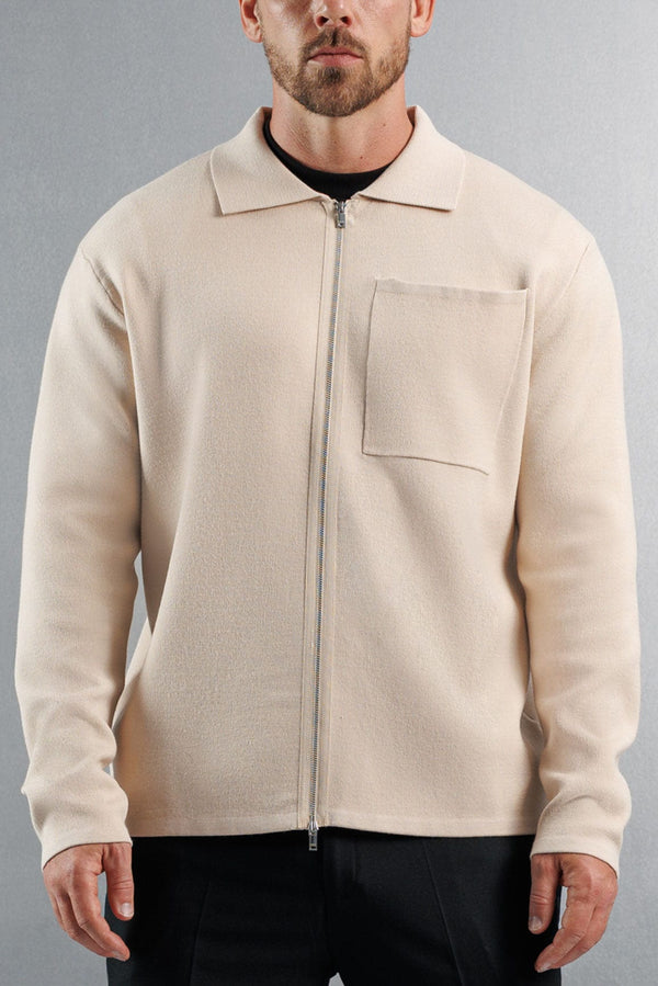 KNITTED ZIP CARDIGAN - CREME