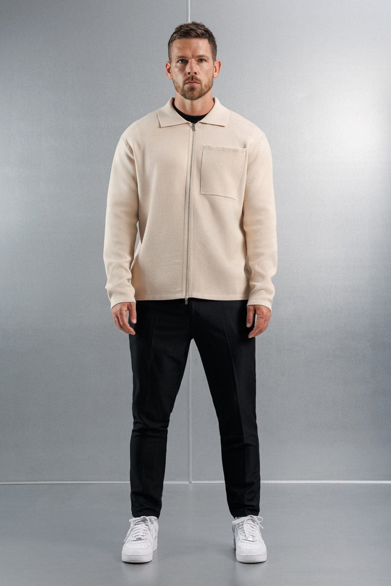 KNITTED ZIP CARDIGAN - CREME