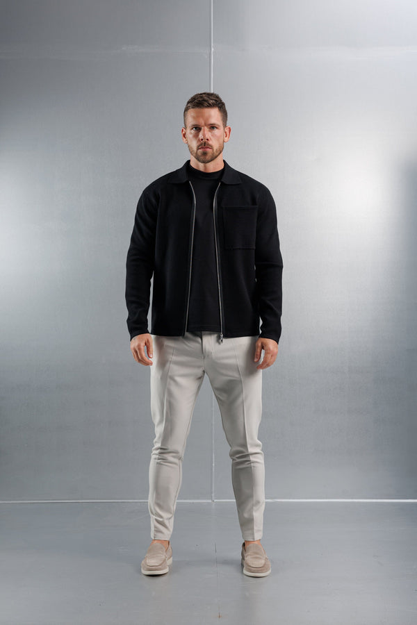 KNITTED ZIP UP CARDIGAN - BLACK
