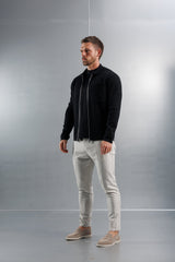KNITTED ZIP UP CARDIGAN - BLACK