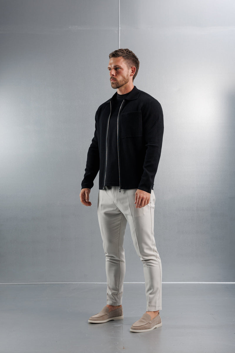 KNITTED ZIP UP CARDIGAN - BLACK