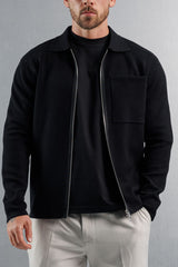 KNITTED ZIP UP CARDIGAN - BLACK