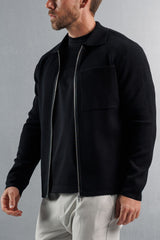 KNITTED ZIP UP CARDIGAN - BLACK