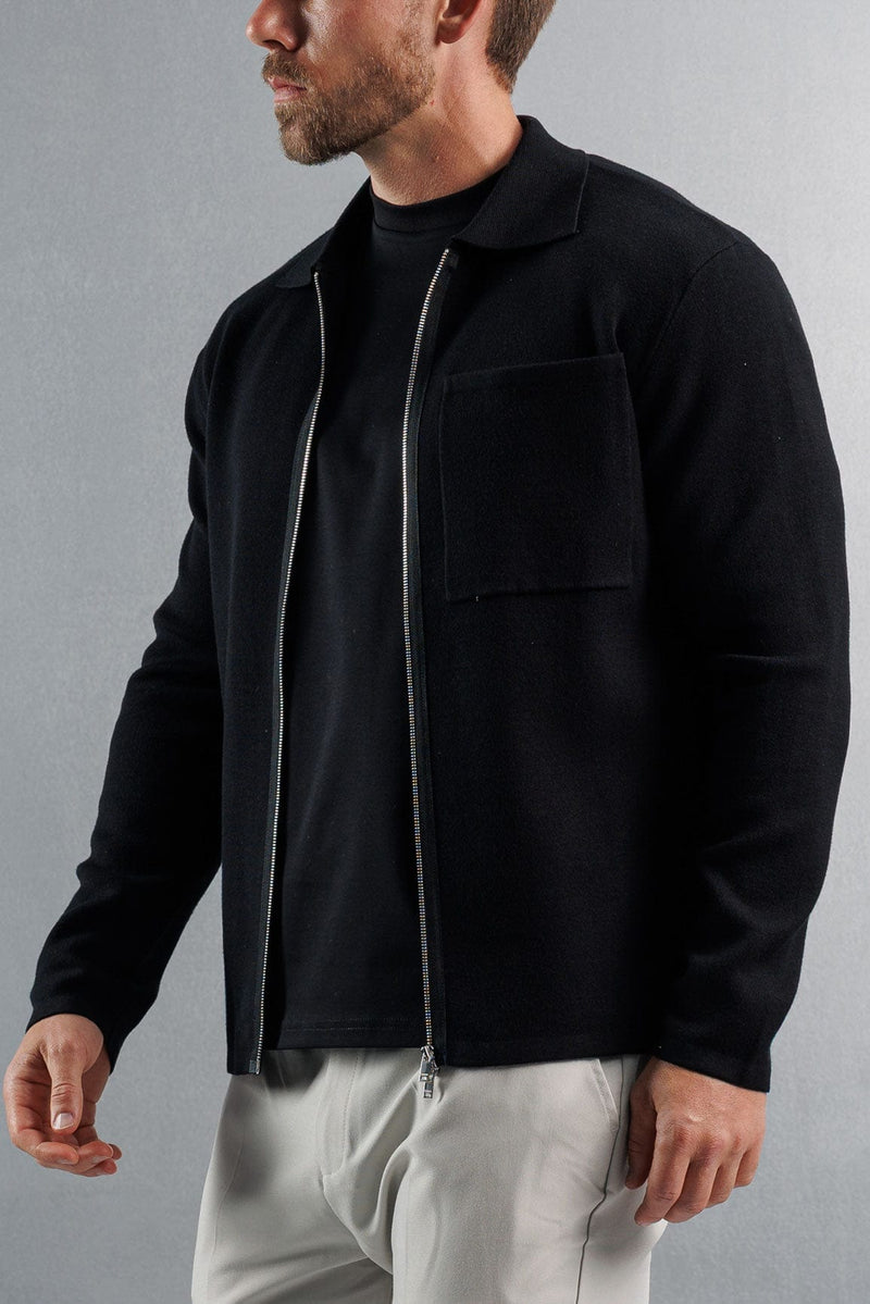 KNITTED ZIP UP CARDIGAN - BLACK