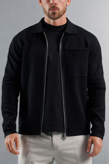 KNITTED ZIP UP CARDIGAN - BLACK