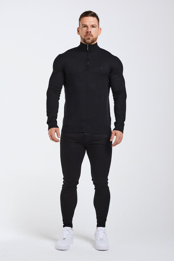 KNIT QUARTER ZIP SWEATER - BLACK